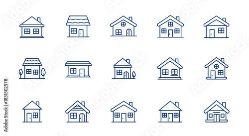 Collection of house icons in minimalist design for various concepts
