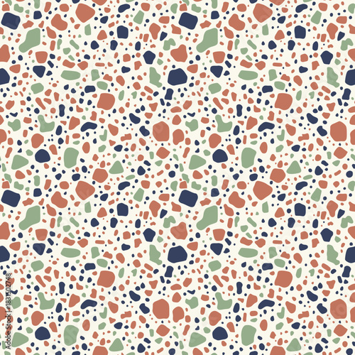 Colorful terrazzo stone chips seamless pattern with speckled multicolor fragments for modern flooring inspired fabric textile design