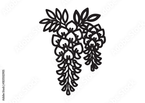 Wisteria flowers icon, Wisteria flowers Black silhouette vector