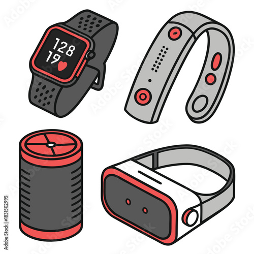 Four isometric vector icons of smart gadgets smart watch