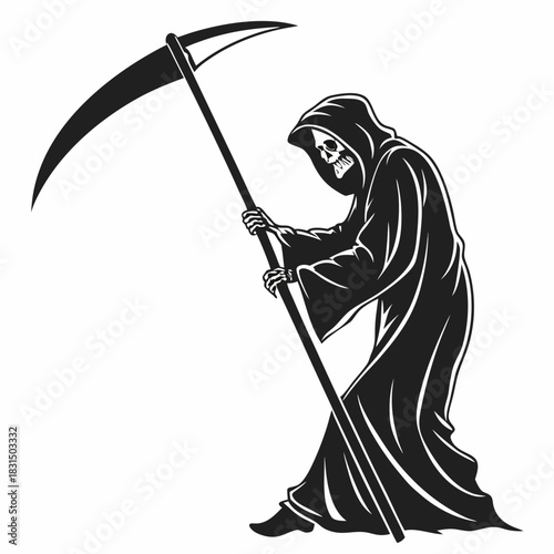 Grim Reaper with Scythe Silhouette death black