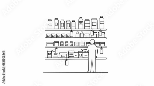 A customer selecting a product from a shelf in a store. 