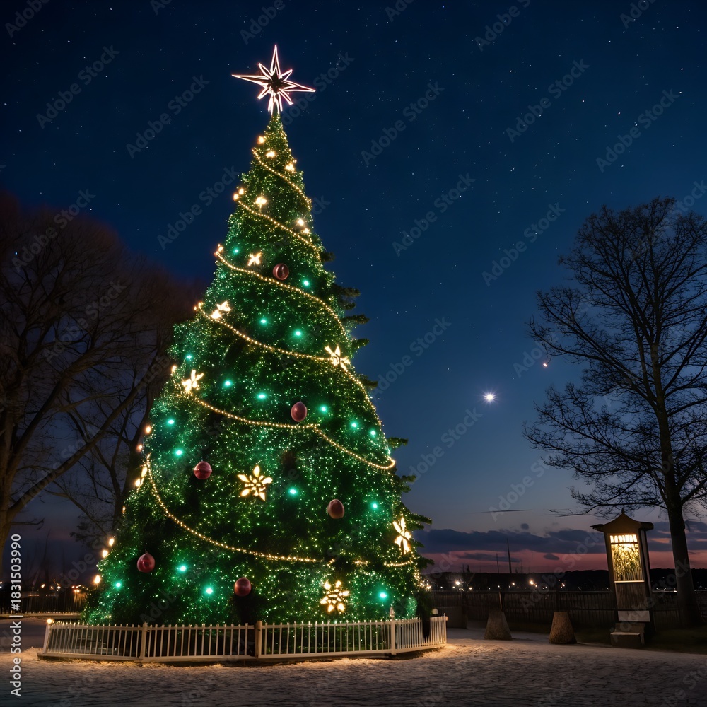Obraz premium A christmas tree at nighttime