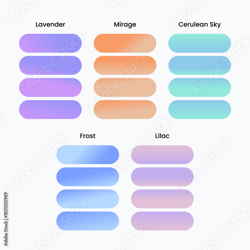 Modern premium palette offering rich gradient blends and smooth tonal shifts. Versatile for interior styling, fashion themes, print layouts, and high end digital graphics