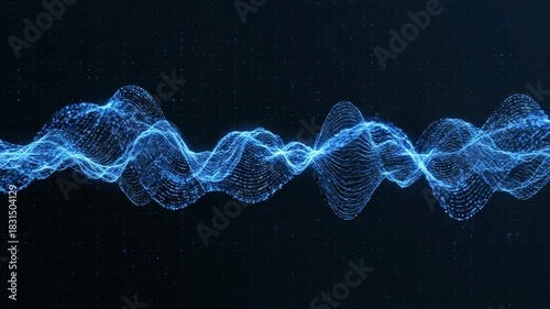 Seamlessly looping deep blue abstract quantum wave forms oscillating rhythmically across the dark digital field presentation, cyber, corporate