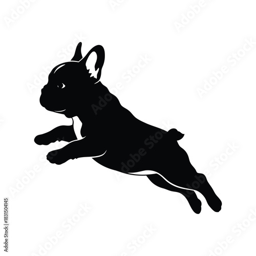 Dynamic french bulldog jumping silhouette vector