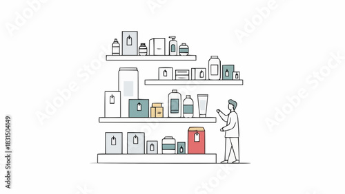 A person selecting products from a shop shelf.