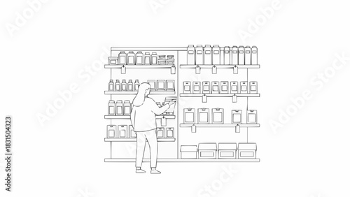 A person shopping in a retail store selecting product from the shelf.