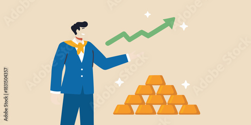 Businessman presents growing investment in gold and financial success