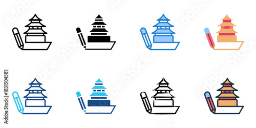 Architecture icon set multiple style vector collection. Editable Stroke 
