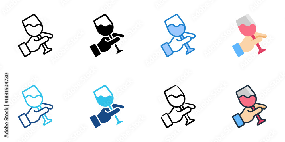 Fototapeta premium Wine tasting icon set multiple style vector collection. Editable Stroke