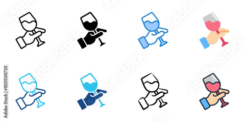 Wine tasting icon set multiple style vector collection. Editable Stroke 
