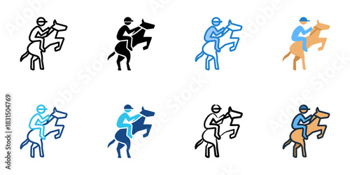 Horseback Riding icon set multiple style vector collection. Editable Stroke 
