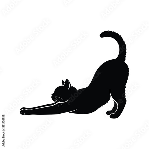 Elegant black cat stretching silhouette vector illustration