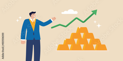 Businessman celebrating rising gold prices and financial success