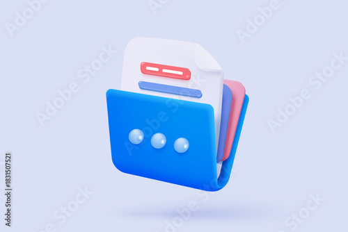 3d paper sheet and folder for management multimedia file cyberspace. Image paperwork and video document folder icon. Document efficient work on project plan. 3d picture icon vector render Illustration