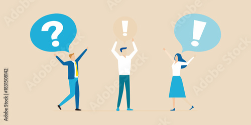 People with question and exclamation marks in speech bubbles