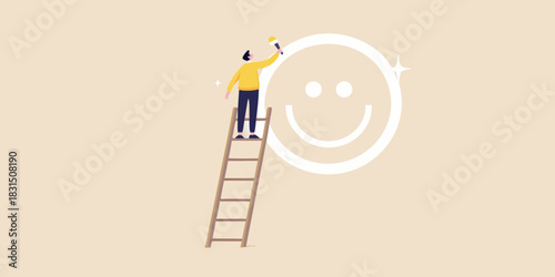 Person on ladder painting a giant smiley face