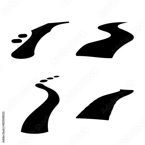 Abstract winding road and footpath vector graphic symbol set