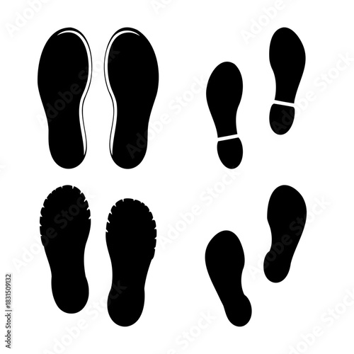 Footprints and shoe sole imprints, vector illustration set