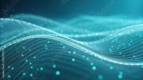 Abstract waves in blue tones with shimmering dots create a dynamic and fluid visual effect, evoking a sense of movement and tranquility.