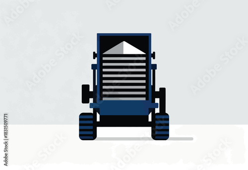 A geometric vector illustration of a front-view machine with stacked grates and a triangular form inside, on neutral background