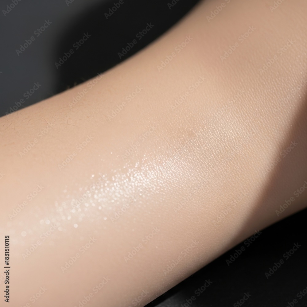 Fototapeta premium Close Up of Smooth Light Skin with Subtle Shine on Arm in Soft Lighting