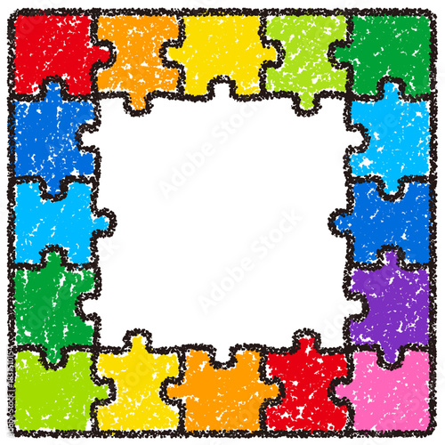 手描きのクレヨン素材　背景　パズル型のフレーム