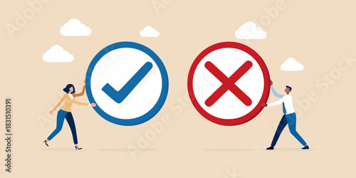 Business people making a choice between correct and incorrect options