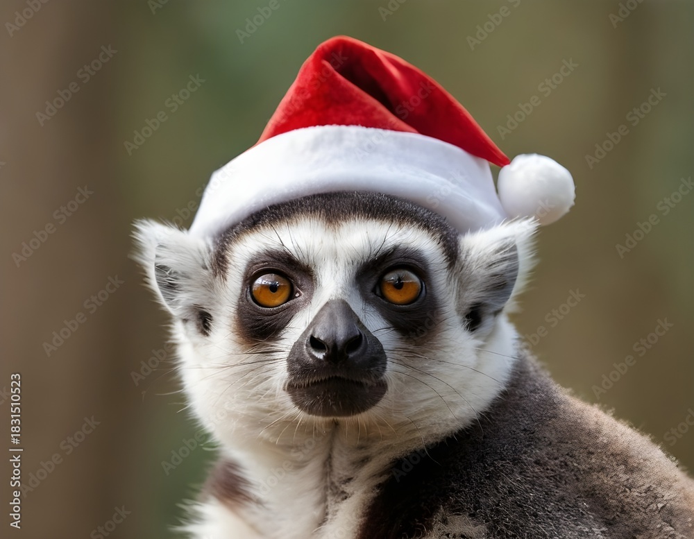 Obraz premium a lemur wearing a santa hat