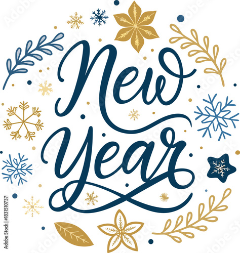 We wish you a New Year event greeting card design template with light sparkle firework on blue background. New Year start concept