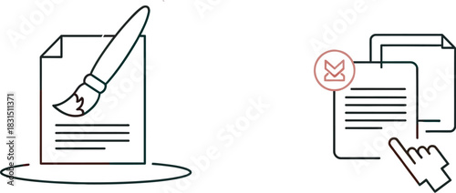 Creative document design with artistic brush and digital file selection for project organization