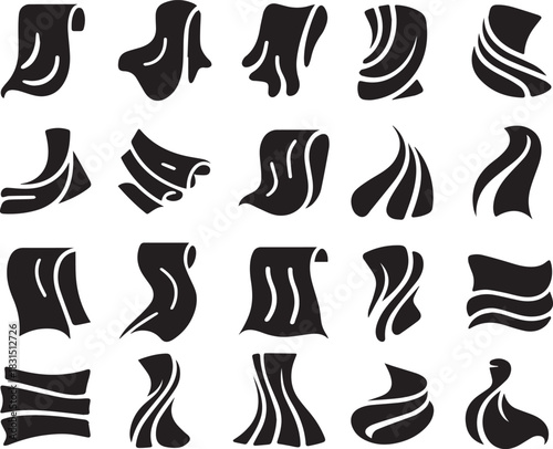 Draped cloth vector set of black fabric folds on transparent background