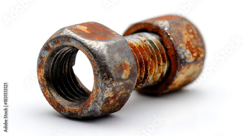 Rusty Bolt and Nut Isolated on White