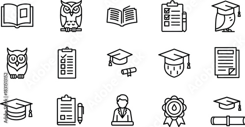Essential line icons for education graduation and academic success concept