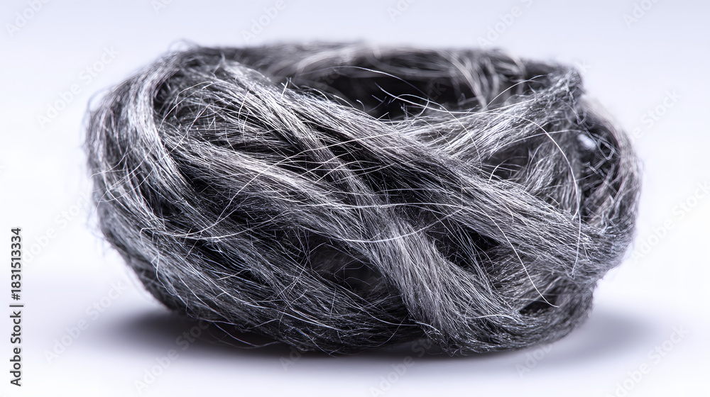 Fototapeta premium Ball of grey steel wool on white background