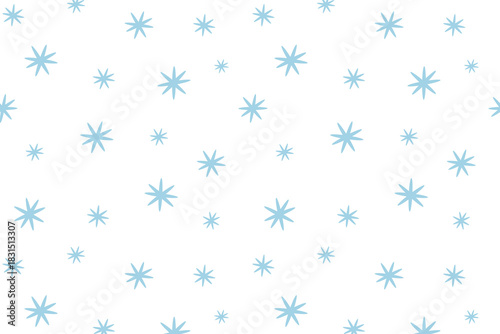 Snowflake pattern in flat cartoon vector style with delicate winter shapes and frosty geometric motifs, seasonal mood, versatile design for holiday stationery, wrapping materials and decorative uses