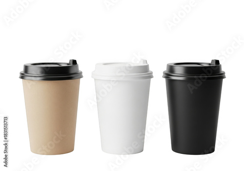 Wallpaper Mural Three disposable coffee to go cups with black lid, brown, white, and black colors, isolated on transparent background Torontodigital.ca