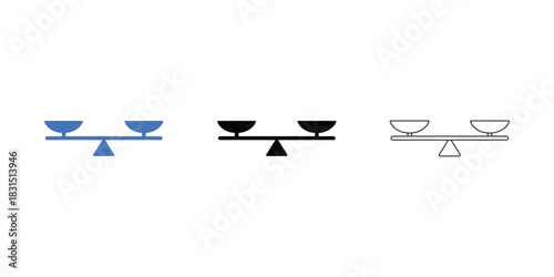 Minimal balance scale icon set, Filled, Solid, and outline style vector