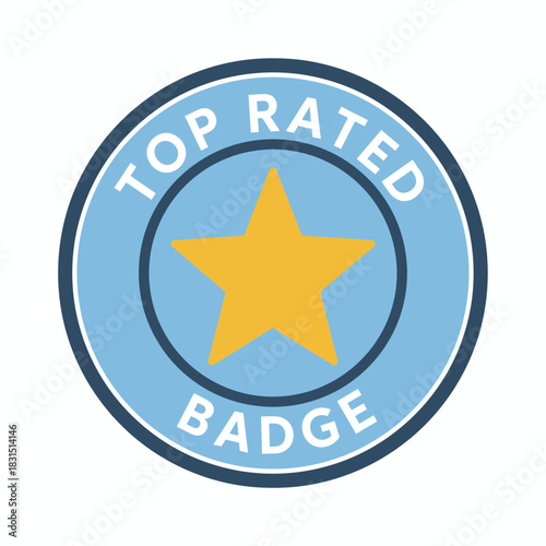 Blue top rated badge with gold star for quality excellence customer satisfaction or premium product review branding