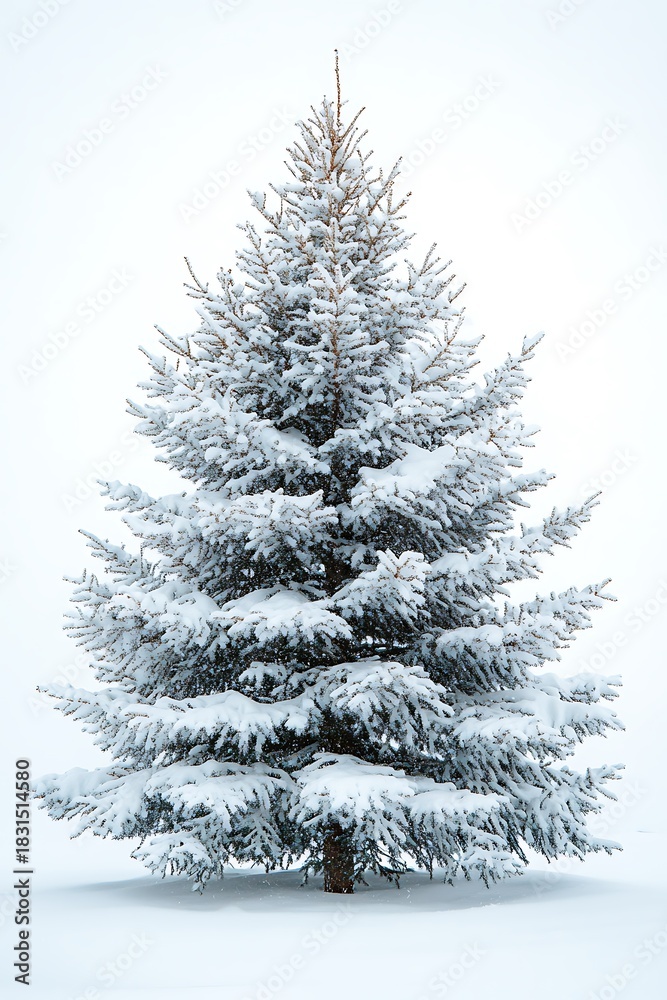 Obraz premium Capture the magic of winter with this snow covered evergreen tree perfect for holiday cards and seasonal promotions