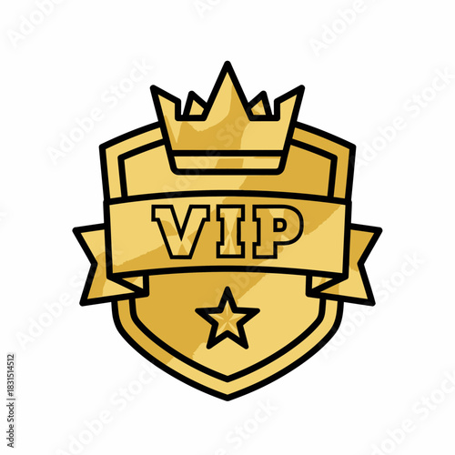 
Gold VIP badge with crown and star for premium membership exclusive service or luxury loyalty program branding