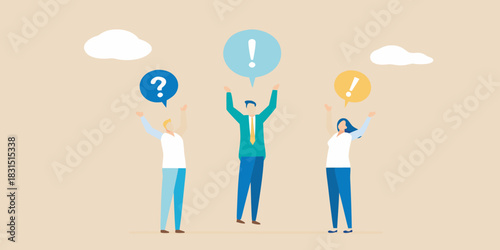 People with question and exclamation marks above their heads