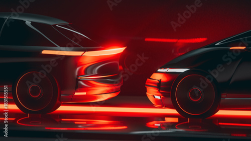 Electric car charges in a glowing, futuristic setting