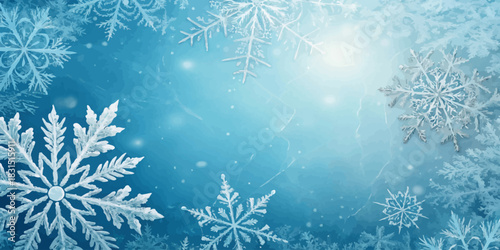 Vector christmas a winter scene featuring a light blue background covered with many white snowflakes of different sizes