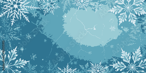 Vector christmas a winter themed background with a central blue gradient and snowflake accents around the outer edges design