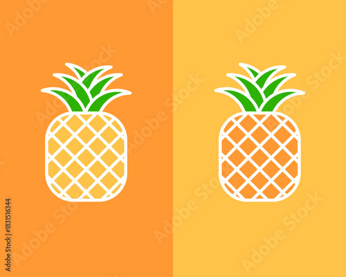 アウトラインのパイナップル（鳳梨）シンプルアイコンセット  夏・トロピカルフルーツのイメージに最適！フラットデザインのベクターイラスト素材 農業　果物　植物　Pineapple Icons Set　Tropical Fruit