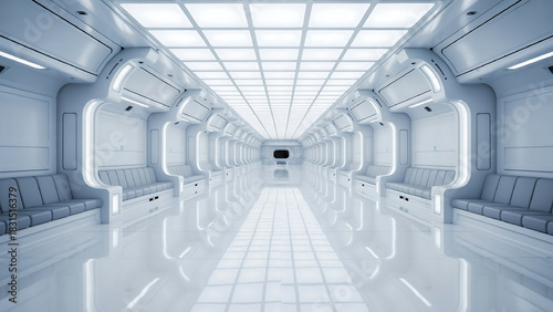 Fototapeta Naklejka Na Ścianę i Meble -  Travel to a futuristic space station through this modern corridor design
