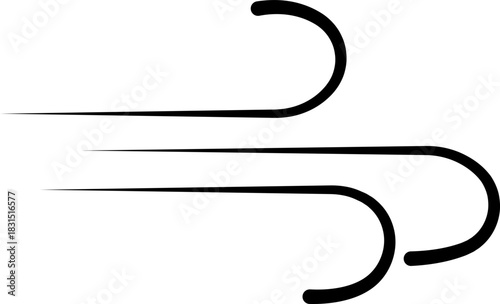 Black Wind Breeze Swirl Icon in Flat Line Style, Air Flow Symbol Pack with Abstract Curved Gust Shapes, Minimal Outline Weather Elements and Motion Lines Vector Illustration