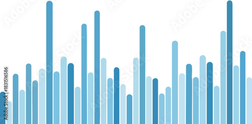 A graphic representation of voice recognition waves with minimalistic design, depicted through various shades of blue bars of different heights on a clean white background.